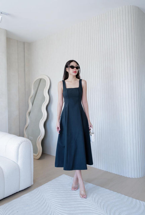 Spring Plain Square Neck Long Dresses